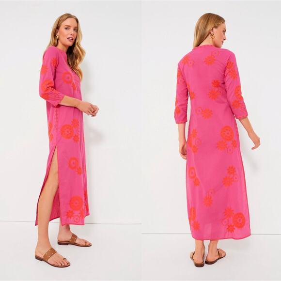 Nimo with Love Pink and Orange Embroidered sapphire Long Kaftan Size Medium NWT - Picture 2 of 6